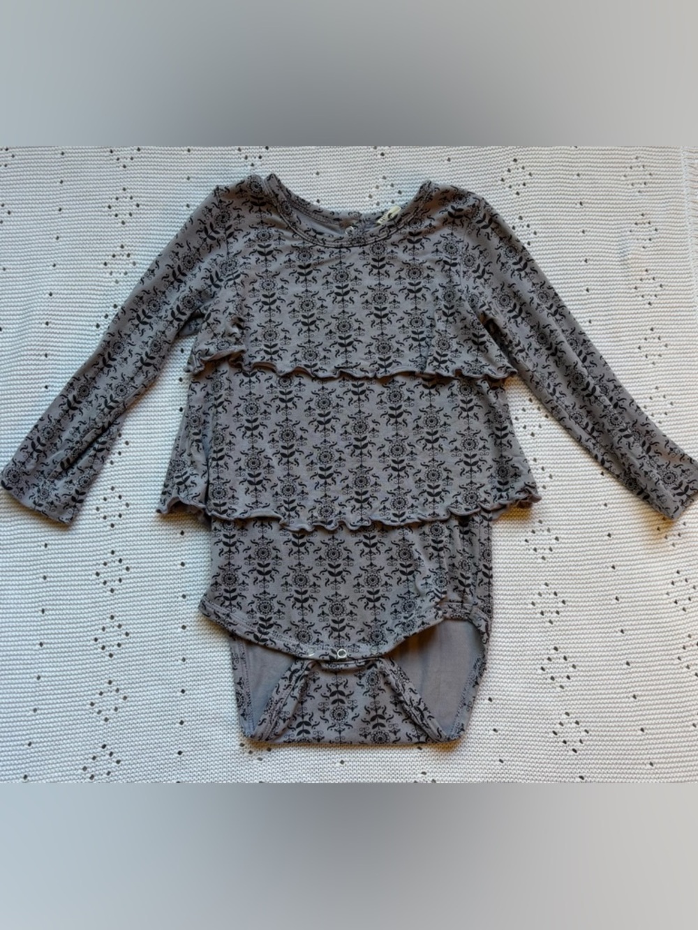 kate quinn Gray Layered Long-Sleeve Bodysuit with Black Floral Print